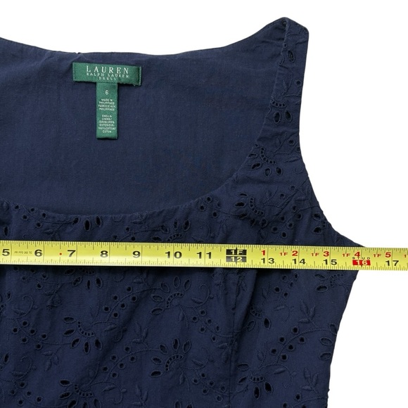 Lauren Ralph Lauren Sleeveless Eyelet Fit & Flare Dress Size 6 Navy Blue Lined - Picture 5 of 9